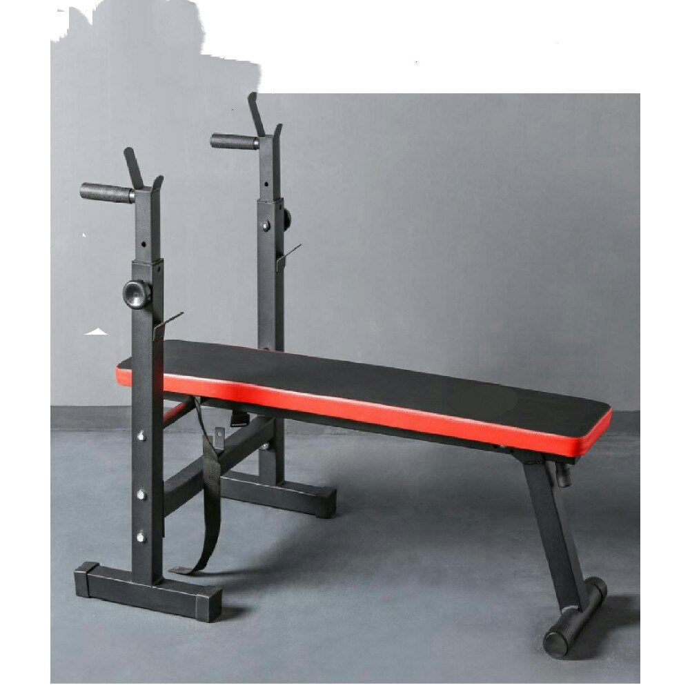 Banc de musculation pliable réglable avec barres de support pour haltères et station de dips SOREBRAIN