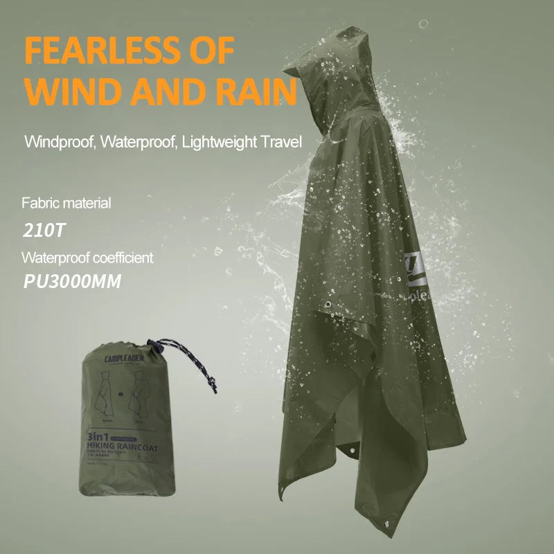 3 In 1 Outdoor Rain Jacket Waterproof Raincoat Hiking Mountaineering Travel Rainwear Multifunctional Outdoor Activity Rain Gear SOREBRAIN