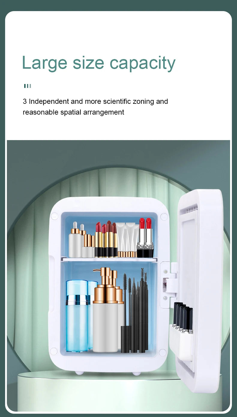 12V/110V-220V Mini Cosmetic Fridge Portable Refrigerator Beauty Face Cosmetics Refrigerators With LED Mirror For Car Home 4L SOREBRAIN