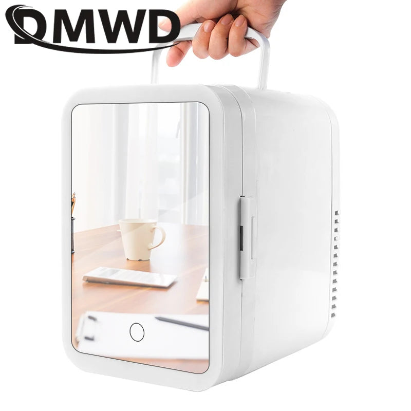 12V/110V-220V Mini Cosmetic Fridge Portable Refrigerator Beauty Face Cosmetics Refrigerators With LED Mirror For Car Home 4L SOREBRAIN