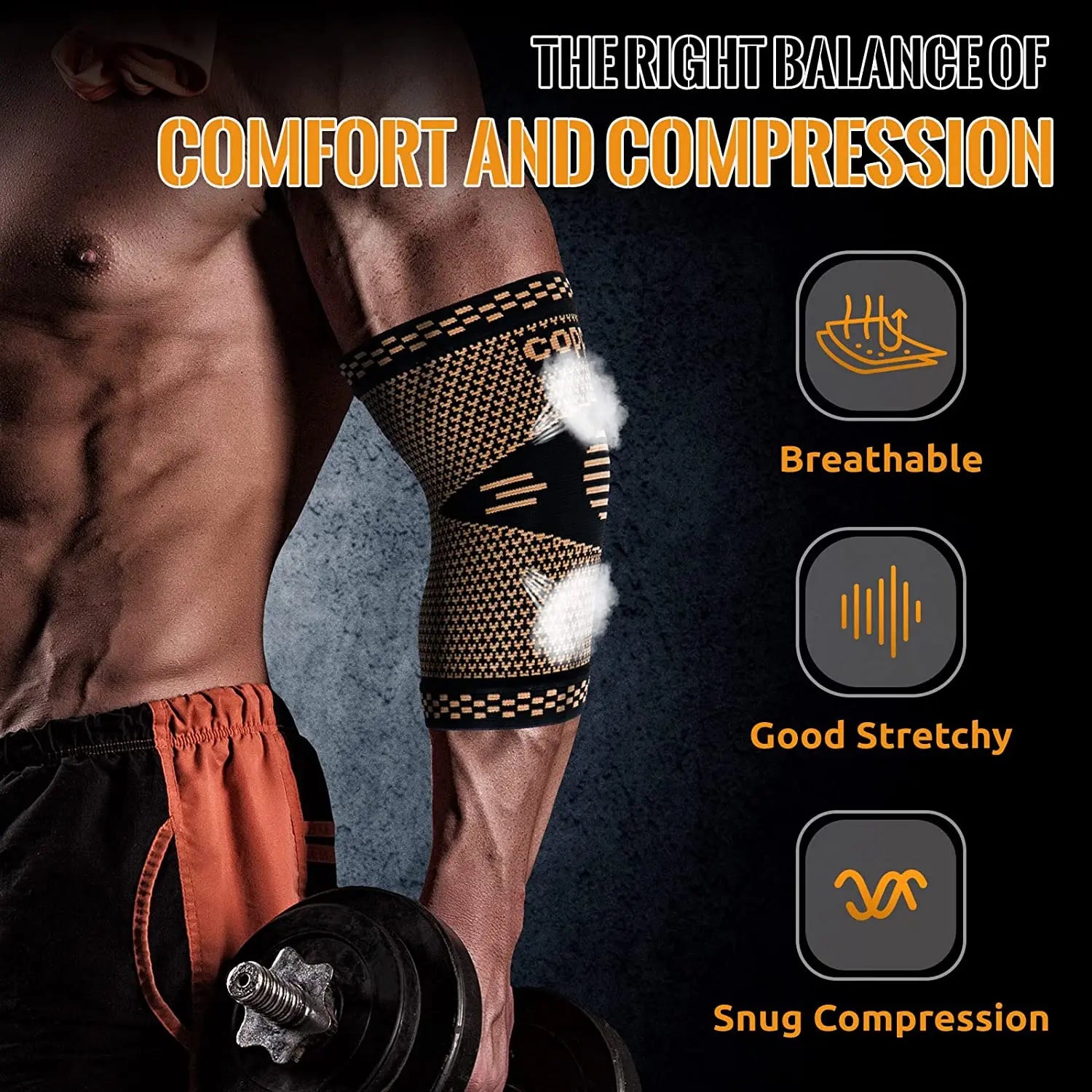 1PC Copper Elbow Compression Sleeve,Elbow Brace For Tendonitis and Tennis Elbow,Golfers,Bursitis Elbow Pain Relief,Weightlifting SOREBRAIN