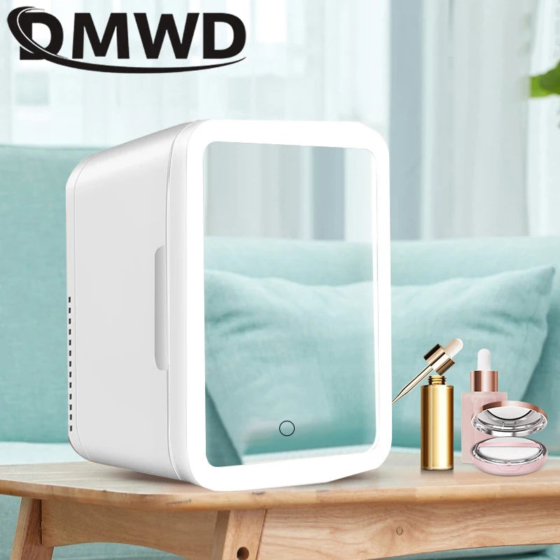 12V/110V-220V Mini Cosmetic Fridge Portable Refrigerator Beauty Face Cosmetics Refrigerators With LED Mirror For Car Home 4L SOREBRAIN