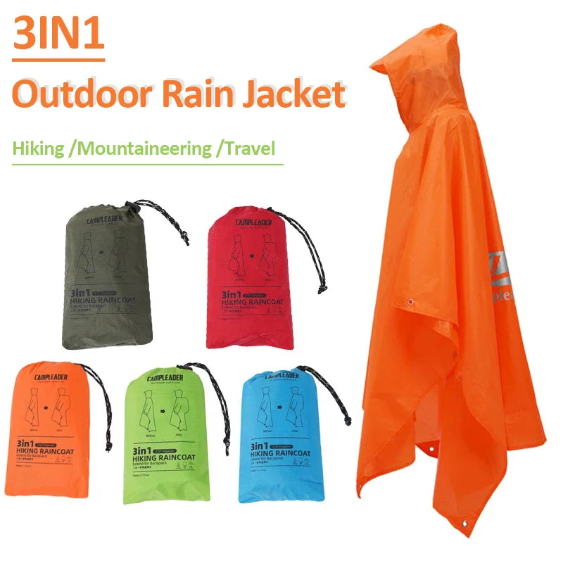 3 In 1 Outdoor Rain Jacket Waterproof Raincoat Hiking Mountaineering Travel Rainwear Multifunctional Outdoor Activity Rain Gear SOREBRAIN