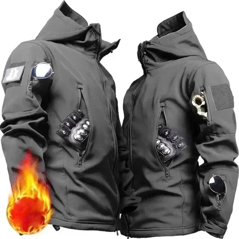 Winter Russian Camo Fleece Hooded Mens Jacket Multiple Pocket Zipper Waterproof and Windproof Hunting Tactical Coat Ropa Hombre SOREBRAIN