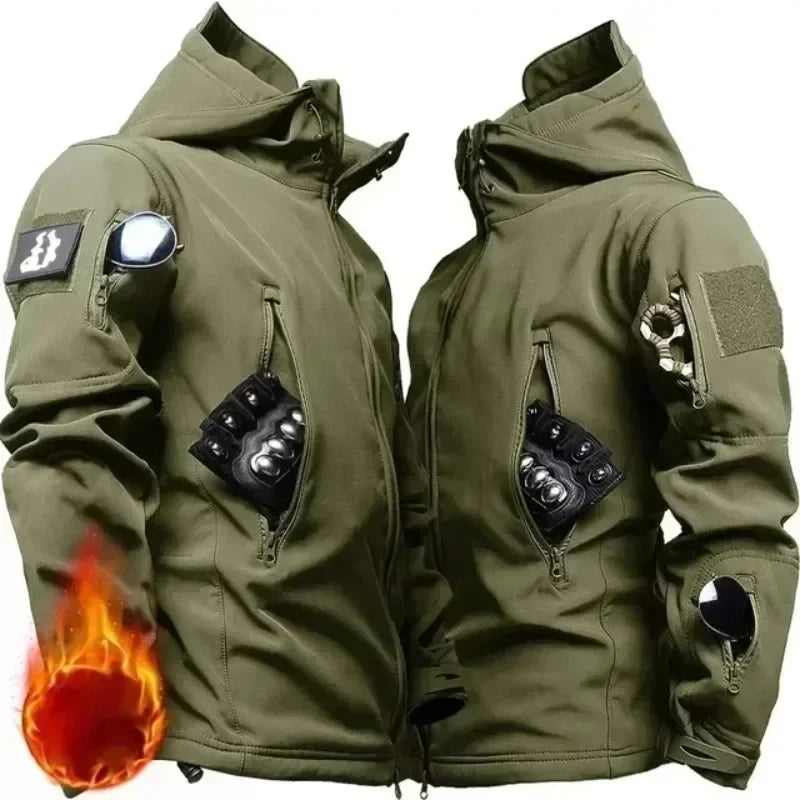 Winter Russian Camo Fleece Hooded Mens Jacket Multiple Pocket Zipper Waterproof and Windproof Hunting Tactical Coat Ropa Hombre SOREBRAIN