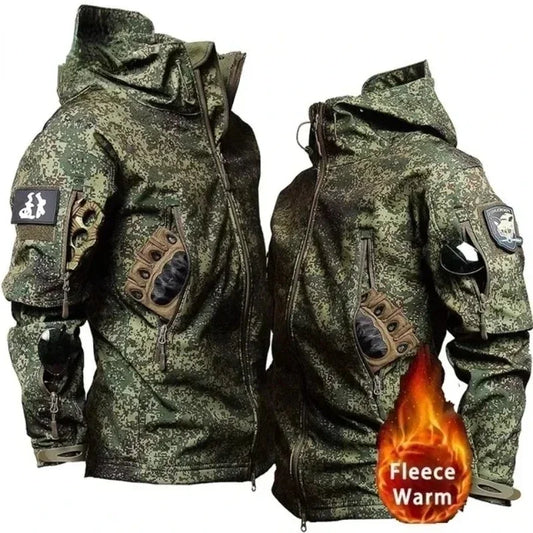 Winter Russian Camo Fleece Hooded Mens Jacket Multiple Pocket Zipper Waterproof and Windproof Hunting Tactical Coat Ropa Hombre SOREBRAIN