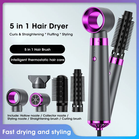 Electric Hair Dryer 5 in 1 Multifunctional Hair Straightener Negative Ion Hair Care Curler Blow Dryer Styling Set Strong Wind SOREBRAIN