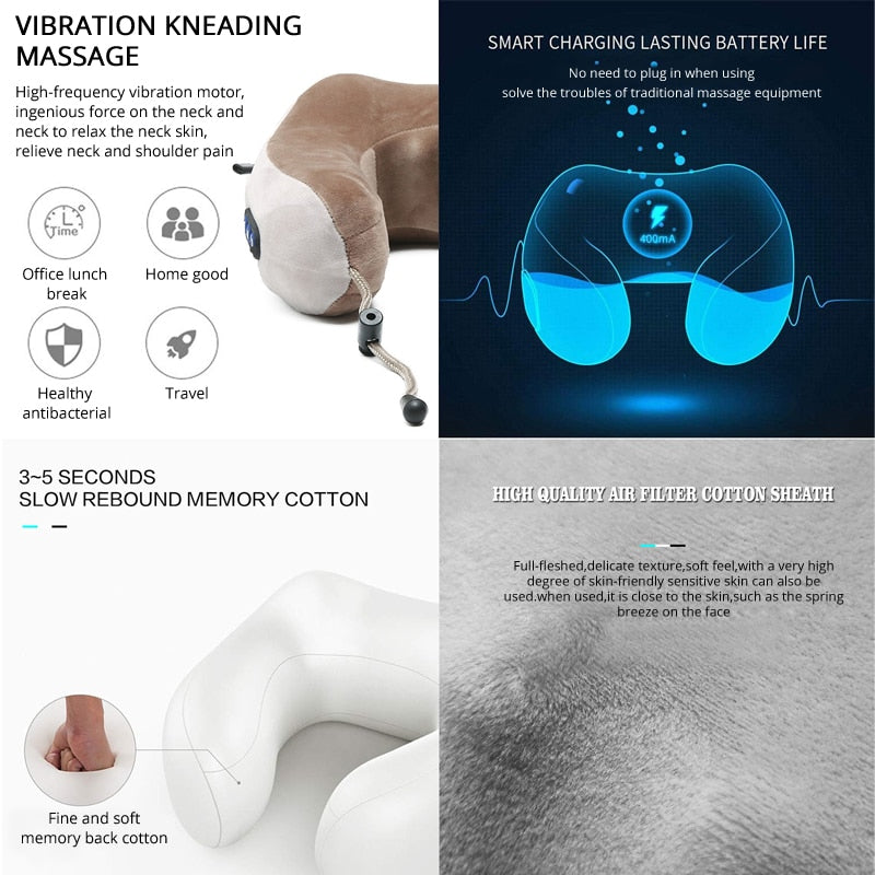 Masseur de cou électrique oreiller en forme de U multifonctionnel portable SOREBRAIN
