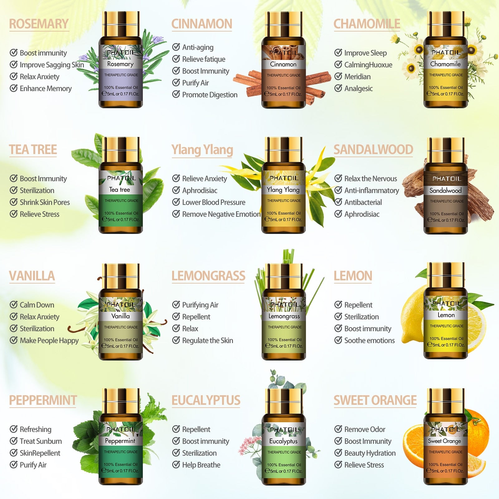 Huiles essentielles pure 15 pièces coffret cadeau arôme végétal naturel SOREBRAIN