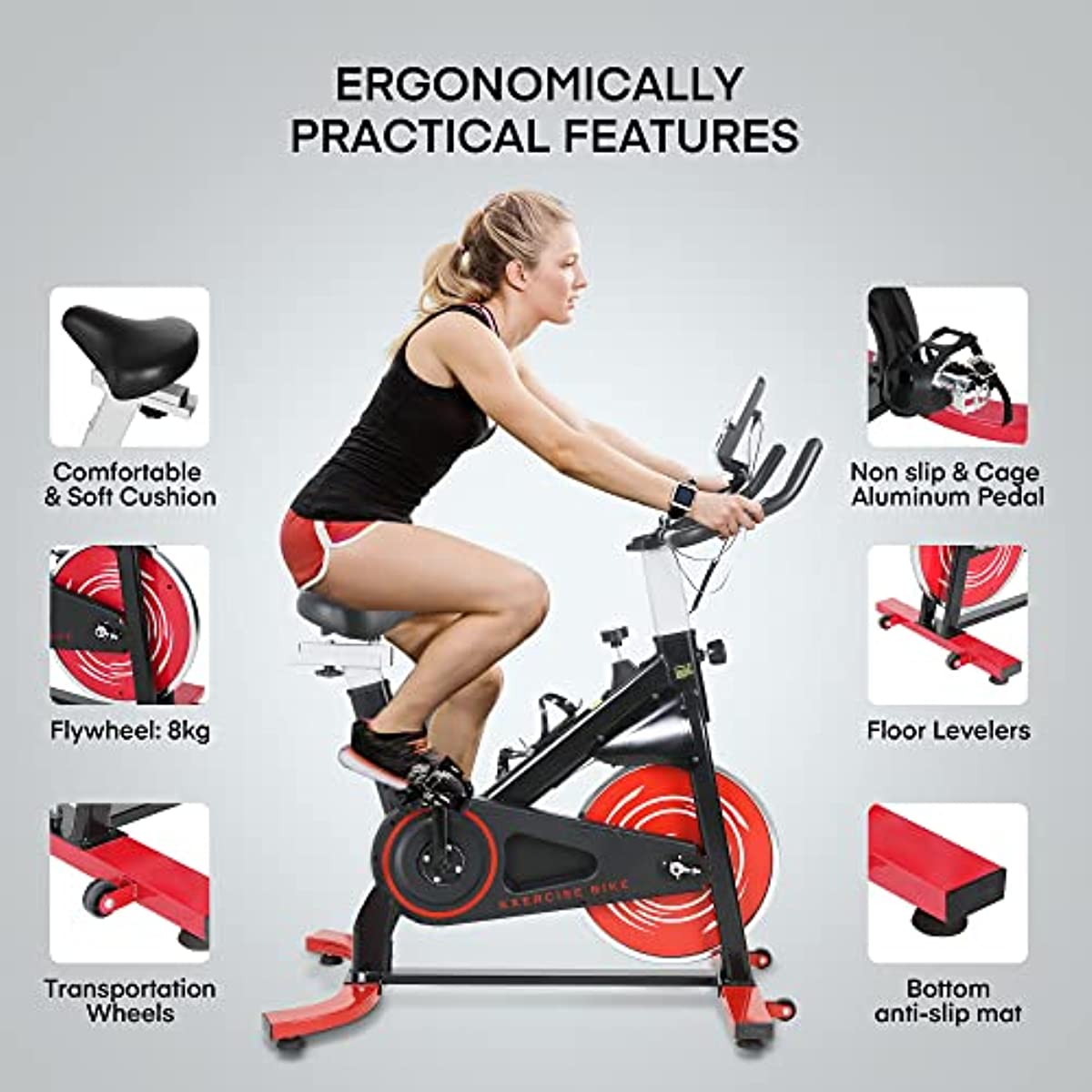 Vélo de spinning statique avec moniteur de fréquence cardiaque écran LCD SOREBRAIN